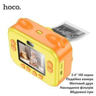 Дитяча цифрова фото-відео камера Hoco DV204 (2.4" HD екран, фото, відео, миттєвий друк, накладання фільтрів) - Жовтий 95638141 фото