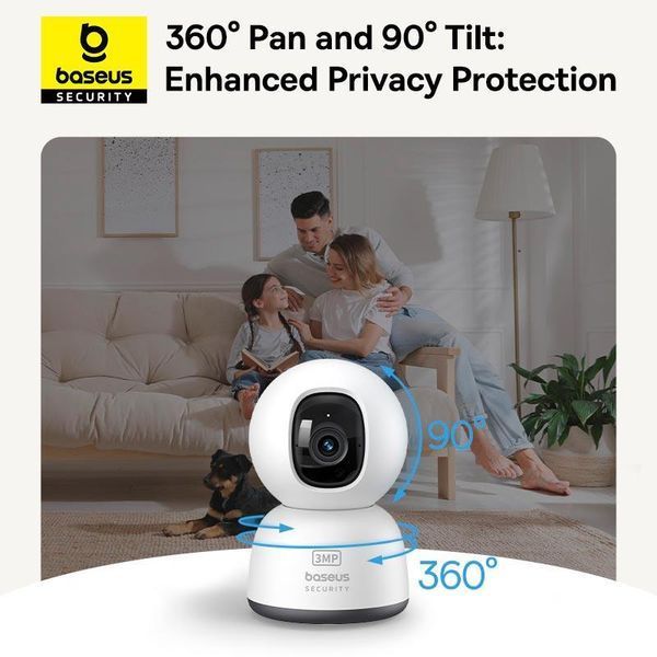 Камера відеоспостереження Baseus P1 Lite (внутрішня, Wi-Fi 2.4 ГГц, 2K, огляд на 360 &deg;, AI-функції) - Білий 110335090 фото