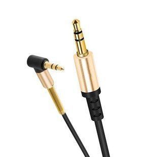Аудіо Кабель AUX Hoco - UPA02 Spring з мікрофоном (2м, Aux 3.5mm - Aux 3.5mm, Г-подібний штекер) - Чорний 53124961 фото