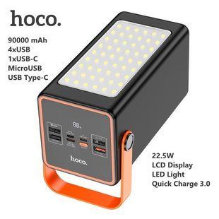 УМБ Hoco Super J107 90000mAh (Type-C, USB, Lightning, 22.5W/5A, Quick Charge, LCD Display, павербанк, фонарь) - Черный 94023437 фото