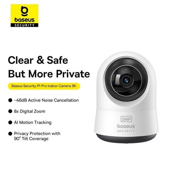 Камера відеоспостереження Baseus P1 Pro (внутрішня, Wi-Fi 2.4 ГГц, 3K, огляд на 360 &deg;, AI-функції) - Білий 110335475 фото