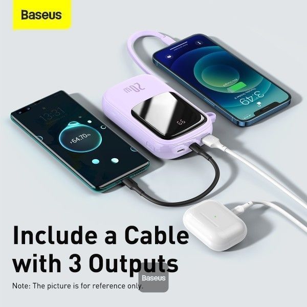 Повербанк Baseus Qpow Pro + кабель USB to Type-C, 0.3 метра (3A, 20000 мАч, 22.5Вт, Type-C/USB-A/Lightning, QC 3.0) - Лавандовый 58462121 фото