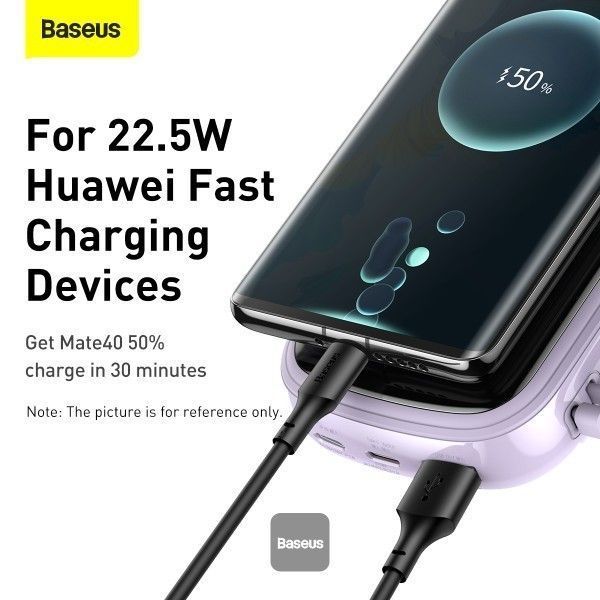 Повербанк Baseus Qpow Pro + кабель USB to Type-C, 0.3 метра (3A, 20000 мАч, 22.5Вт, Type-C/USB-A/Lightning, QC 3.0) - Лавандовый 58462121 фото