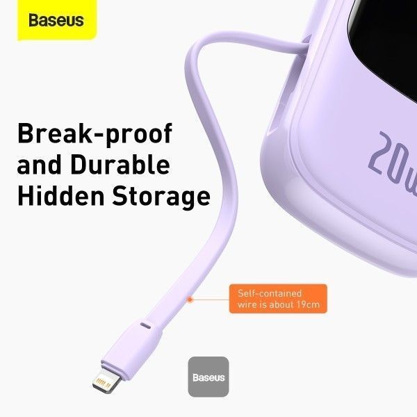 Повербанк Baseus Qpow Pro + кабель USB to Type-C, 0.3 метра (3A, 20000 мАч, 22.5Вт, Type-C/USB-A/Lightning, QC 3.0) - Лавандовый 58462121 фото