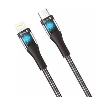 Кабель Veron CL01 Type-C to Lightning (27 Вт, 1.2 метра, нейлонова оплетка, LED) - Чорний 75683142 фото