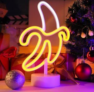 Неоновий нічник - світильник Банан Neon Decoration Lamp (28x21 см, USB, 3хАА, 5 В, настільний, лампа) - Жовто білий 73292018 фото