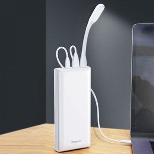Повербанк Baseus портативная батарея (30000mAh 2USB/1Type-C, Lightning, MicroUsb, 15W, 3A) - Белый 752934 фото