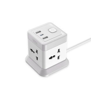 Сетевой удлинитель XO WL20 20W Square (4 USB порта, 2 USB-A, 1 Type-C, 10A/250V, 2M кабель, европейская вилка ) - Белый 74940801 фото