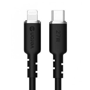 Кабель Veron CL07 Type-C to Lightning (27 Вт, 2 метри, силіконова оплетка, для iPhone) - Чорний 75681399 фото