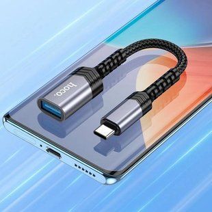 Переходник Hoco UA24 Type-C to USB 3.0 ( на OTG, для планшетов и смартфонов, TPE) - Серый 77279715 фото