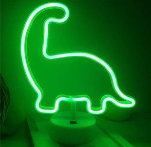 Неоновий нічник - світильник Динозавр Neon Decoration Lamp (28x27x10 см, USB, 3хАА, 5 В, лампа) - Зелений 73225689 фото