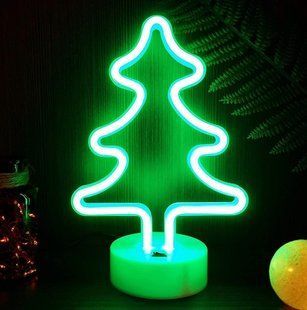 Неоновий нічник - світильник Ялинка Neon Decoration Lamp (27x18x10 см, USB, 3хАА, 5 В, настільний, лампа, новорічна) - Зелений 73292238 фото