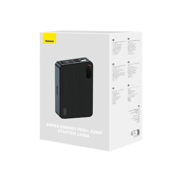 Пускозарядний пристрій Baseus Super 1200 А (бустер, 12000 мАг, піковий струм 1200 А, 2 USB-порти, LED-дисплей, ліхтар) - Чорний 100100372 фото