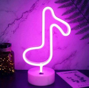 Неоновий нічник - світильник Нота Neon Decoration Lamp (27x13x10 см, USB, 3хАА, 5 В, лампа) - Рожевий 79683945 фото