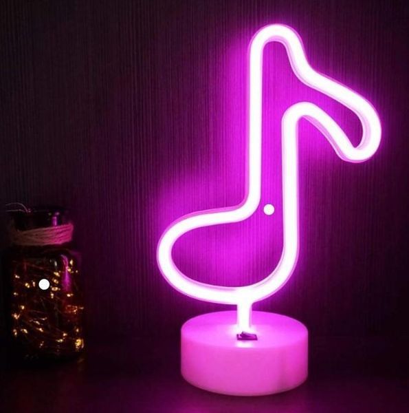 Неоновий нічник - світильник Нота Neon Decoration Lamp (27x13x10 см, USB, 3хАА, 5 В, лампа) - Рожевий 79683945 фото