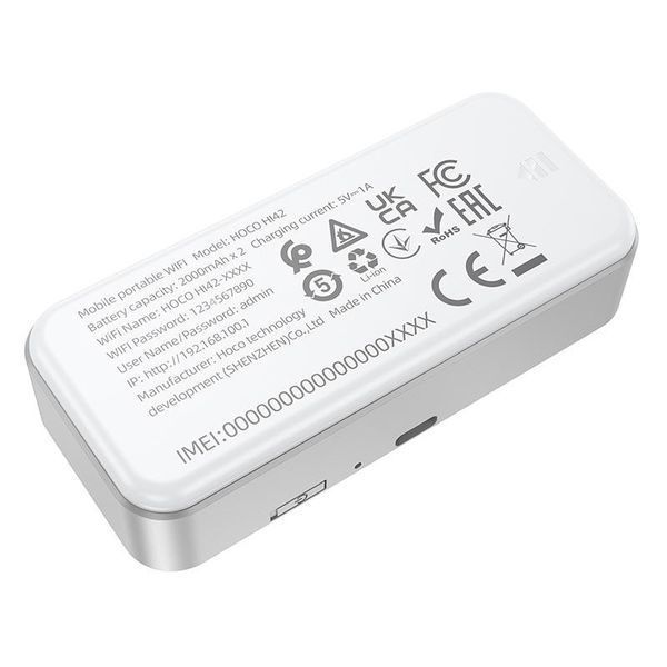 Портативний Wi-Fi роутер Hoco HI42 (4G до 150 Мбіт/с, Wi-Fi 6, підтримка SIM-карток, автономність до 8 годин) - Білий 122043988 фото