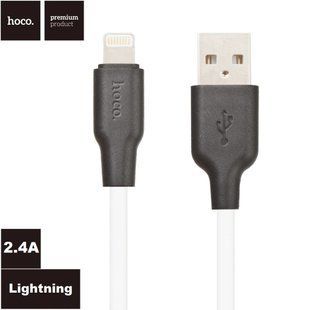 Кабель для заряджання Hoco - X21 Plus Silicone USB на Lightning (1 метр, 2.4А, обплетення TPE, лайтинг) - Чорний Білий 57877648 фото