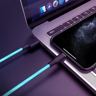 Кабель для зарядки Hoco - X21 Plus Silicone USB на Lightning (1 метр, 2.4А, оплетка TPE, лайтинг) - Черный Голубой 57877498 фото