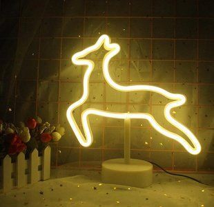 Неоновий нічник - світильник Олень Neon Decoration Lamp (30x26x10 см, USB, 3хАА, 5 В, настільний, лампа, новорічна) - Теплий білий 73292283 фото