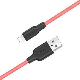 Кабель для зарядки Hoco - X21 Plus Silicone USB на Lightning (1 метр, 2.4А, оплетка TPE, лайтинг) - Черный Красный 57877542 фото