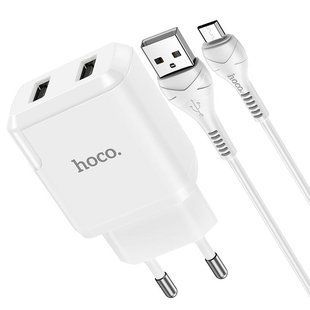 Сетевое зарядное устройство + кабель Micro-USB Hoco - N7 Speedy (2 разъема, 1 метр, 2USB, 2.1A, адаптер) - Белый 59017978 фото