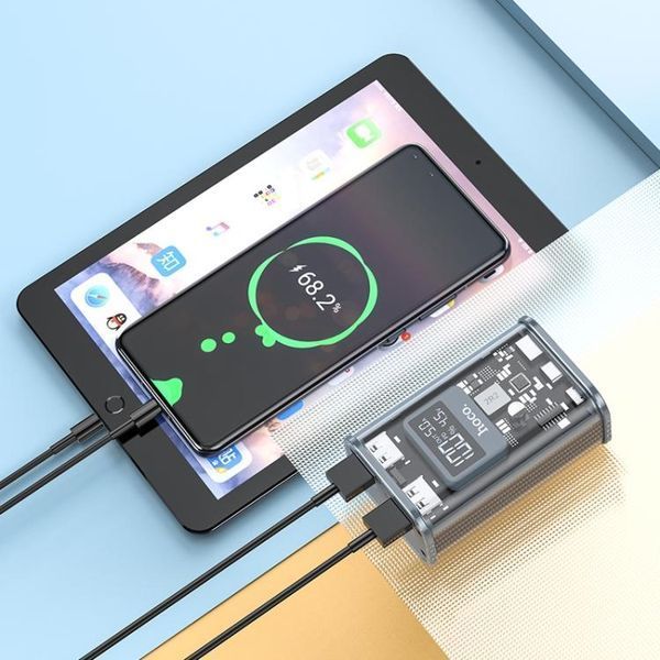 Повербанк Hoco J105 (10000mAh, PD 22.5W с Led дисплеем, Type-C/Micro/Lightning, прозрачный, с быстрой зарядкой) - Серый 78106232 фото