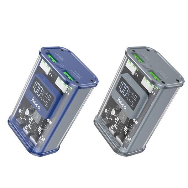 Повербанк Hoco J105 (10000mAh, PD 22.5W с Led дисплеем, Type-C/Micro/Lightning, прозрачный, с быстрой зарядкой) - Серый 78106232 фото