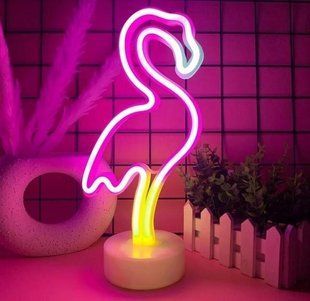 Неоновий нічник - світильник Фламінго Neon Decoration Lamp (33x16x10 см, USB, 3хАА, 5 В, лампа, 3 кольори) - Рожевий 73225068 фото