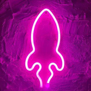 Настінний декоративний неоновий світильник-нічник Rocket Neon Decoration Lamp Ракета (29х15 см) - Рожевий 38926407 фото