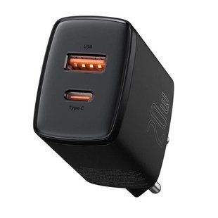 Сетевое зарядное устройство Baseus Compact Quick Charger USB + Type-C (20Вт, 3A, адаптер, 2 разъема, быстрая зарядка) - Черный 57069665 фото