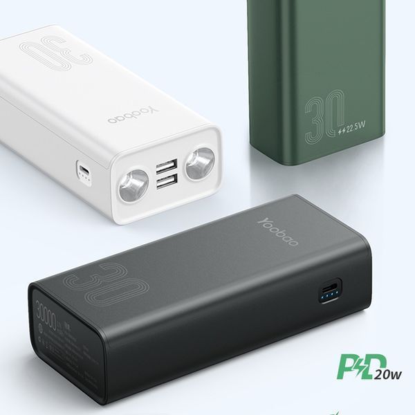 Повербанк Yoobao портативна батарея з ліхтариком (30000mAh, 2USB/1Type-C, PD 20W, швидка зарядка) - Зелений 58525104 фото