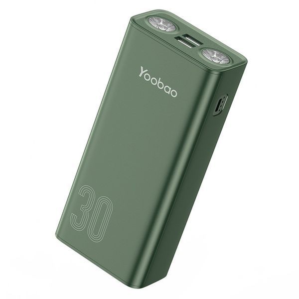 Повербанк Yoobao портативна батарея з ліхтариком (30000mAh, 2USB/1Type-C, PD 20W, швидка зарядка) - Зелений 58525104 фото