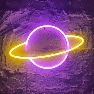 Настінний декоративний неоновий світильник-нічник Saturn Decoration Lamp Сатурн (30х18 см) - Рожевий/Жовтий 38925948 фото