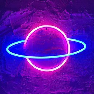 Настінний декоративний неоновий світильник-нічник Saturn Decoration Lamp Сатурн (30х18 см) - Рожевий/Синій 38926020 фото