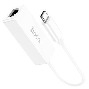 Адаптер-перехідник Hoco UA22 Type-C to RJ45 (для модему, для роутера, 100 Mbps, ethernet adapter) - Білий 58587422 фото