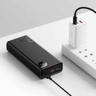 Повербанк Baseus Adaman 2 + кабель USB to Type-C, 0.3 метра (3A, 10000 мАч, 30Вт, Type-C x 2 USB-A, QC 3.0, быстрая зарядка) - Черный 57025439 фото