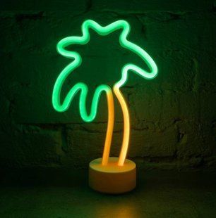 Неоновий світильник нічник Пальма настільна декоративна лампа Neon Decoration Lamp (ААА, USB, 30х19см) - Жовто-зелений 57276291 фото