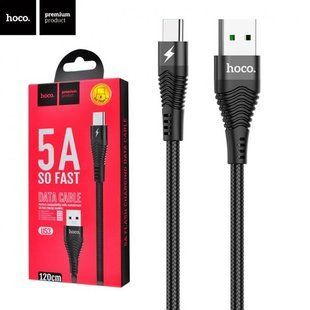 Кабель для зарядки Hoco U53 Flash Type-C (1.2м, 5A, быстрая зарядка, USB, оплетка TPE, тайп си) - Черный 53171005 фото