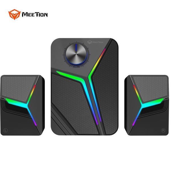 Акустична система Meetion SP2111 (бездротова, провідна, сабвуфер, Bluetooth 5.0, AUX, 15 Вт, RGB підсвітка) - Чорний 103779565 фото