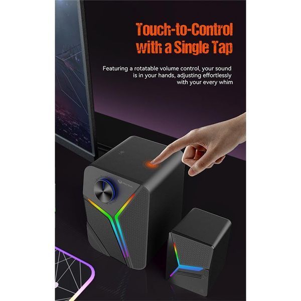 Акустична система Meetion SP2111 (бездротова, провідна, сабвуфер, Bluetooth 5.0, AUX, 15 Вт, RGB підсвітка) - Чорний 103779565 фото