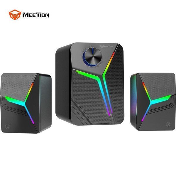 Акустична система Meetion SP2111 (бездротова, провідна, сабвуфер, Bluetooth 5.0, AUX, 15 Вт, RGB підсвітка) - Чорний 103779565 фото