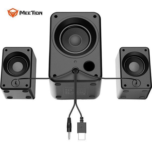 Акустична система Meetion SP2111 (бездротова, провідна, сабвуфер, Bluetooth 5.0, AUX, 15 Вт, RGB підсвітка) - Чорний 103779565 фото