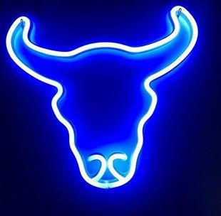 Настінний неоновий світильник нічник Бик / Bull Decoration Lamp (29х31 см, USB, 5 В, 3хАА, лампа) - Синій 73293122 фото
