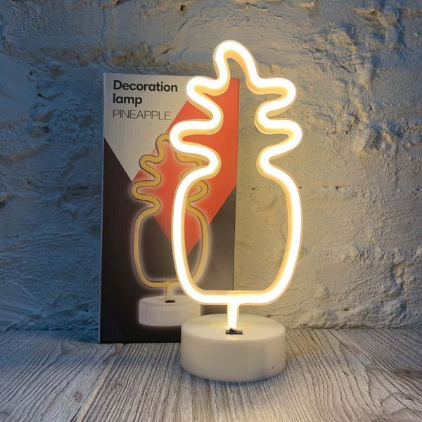 Неоновий світильник нічник Ананас настільна декоративна Neon Decoration Lamp Pineapple жовтий 24729343 фото