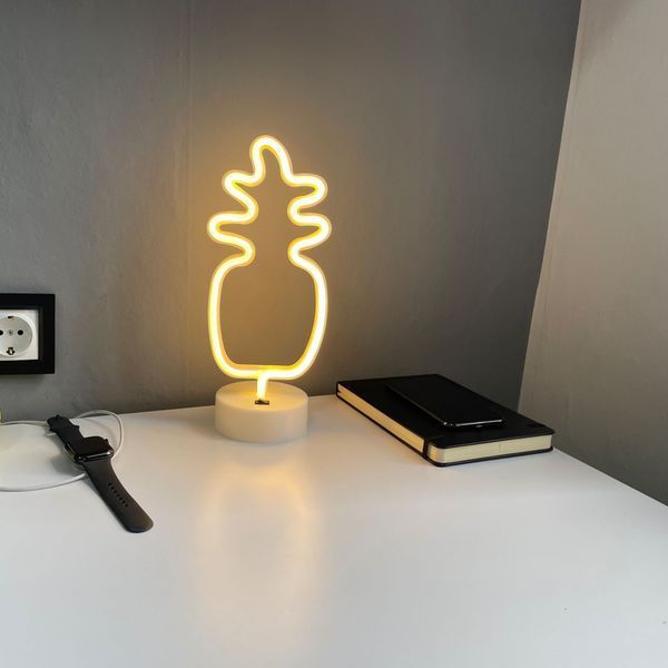 Неоновий світильник нічник Ананас настільна декоративна Neon Decoration Lamp Pineapple жовтий 24729343 фото