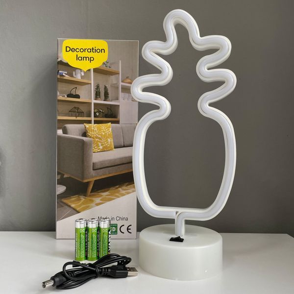 Неоновий світильник нічник Ананас настільна декоративна Neon Decoration Lamp Pineapple жовтий 24729343 фото