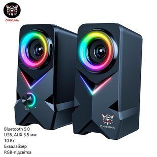 Комп'ютерні колонки Onikuma L2 (Bluetooth 5.0, USB, AUX 3.5 мм, RGB-підсвічування, 10 Вт, еквалайзер) - Чорний 105686858 фото