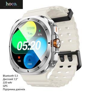 Смарт часы Hoco Y29 (Bluetooth 5.3, дисплей 1,5", 220 мАч, звонки, сообщения, пульсометр, GPS, тренировки, анализ сна) - Серебряный 105728456 фото