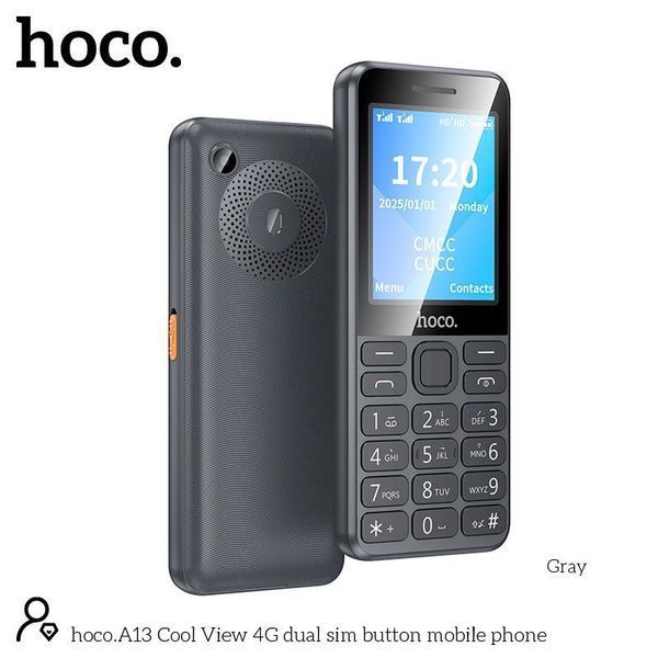 Мобільний телефон Hoco A13 (кнопковий, до 450 годин, 4G GSM, LTE, VoLTE, дисплей 2.4", 2 SIM-карти, 2500 мАг, камера) - Сірий 110339364 фото