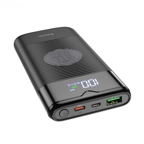 Повербанк Hoco J63 10000mAh з бездротовою зарядкою 10W (портативна батарея, Micro-USB+Type-C, швидка зарядка 20W, QC3.0) - Чорний 52960071 фото